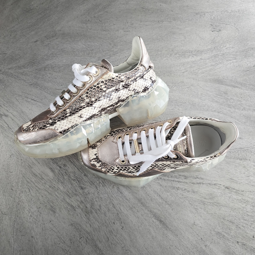 JIMMY CHOO Diamond Elaphe Metallic Snake Leather trainers